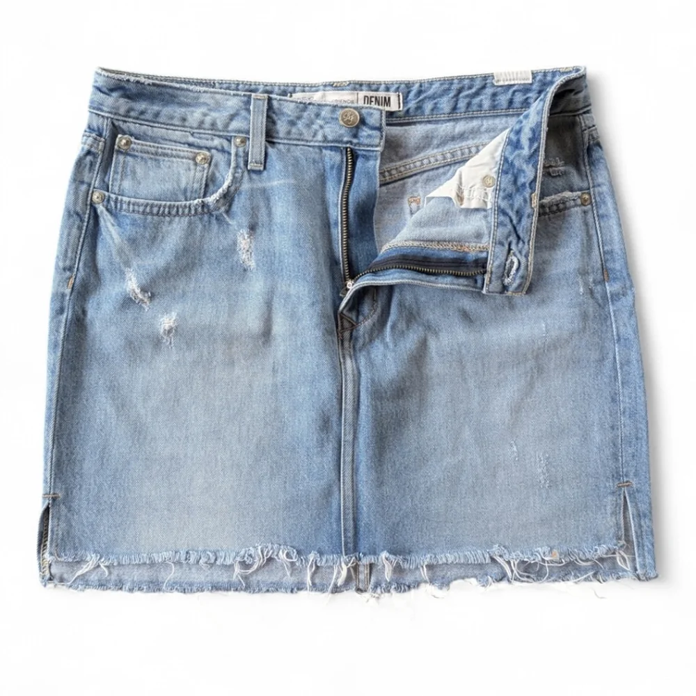 Lovers + Friends Y2K Elijah Distressed Asymmetrical Cotton Denim Mini Skirt 28